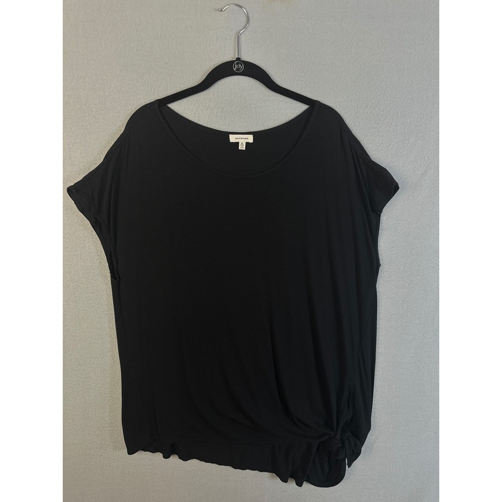 Max Studio Womens‎ XL Black Side Knot Short Sleeve Scoop Neck Relaxed T-Shirt